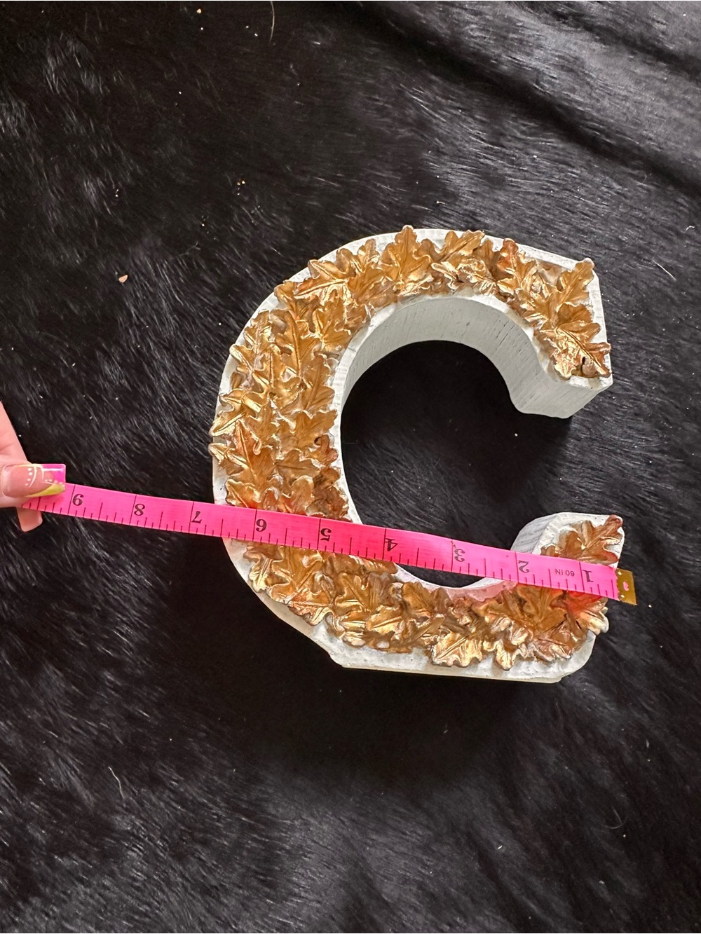 Gold Leaf Letter C Wall Art - Elegant White and Gold
